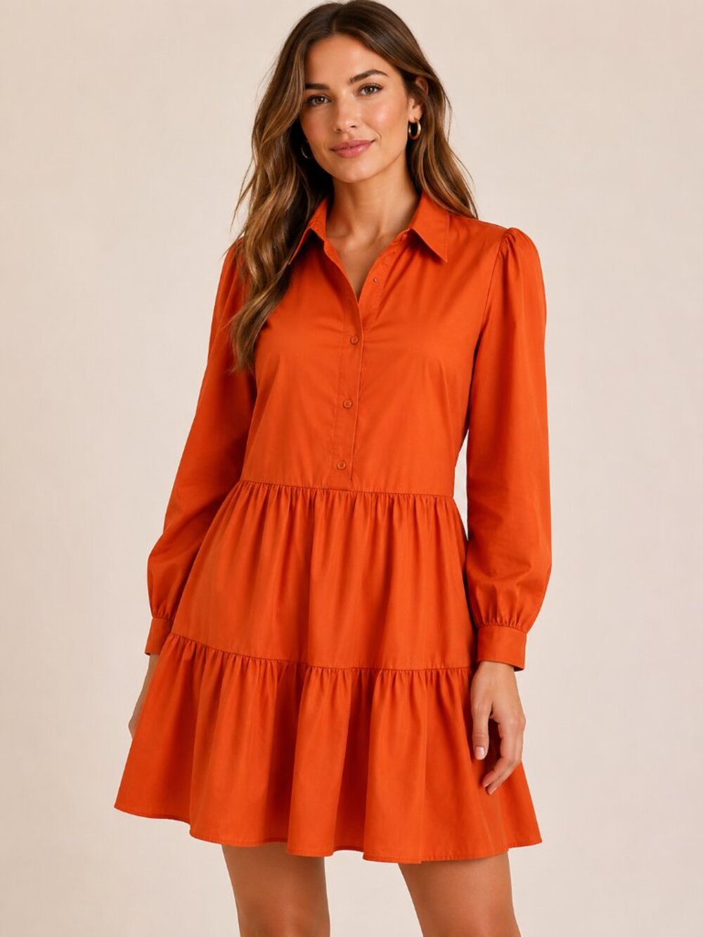 NWT Burnt Orange Tier Dress With Collar 🌎